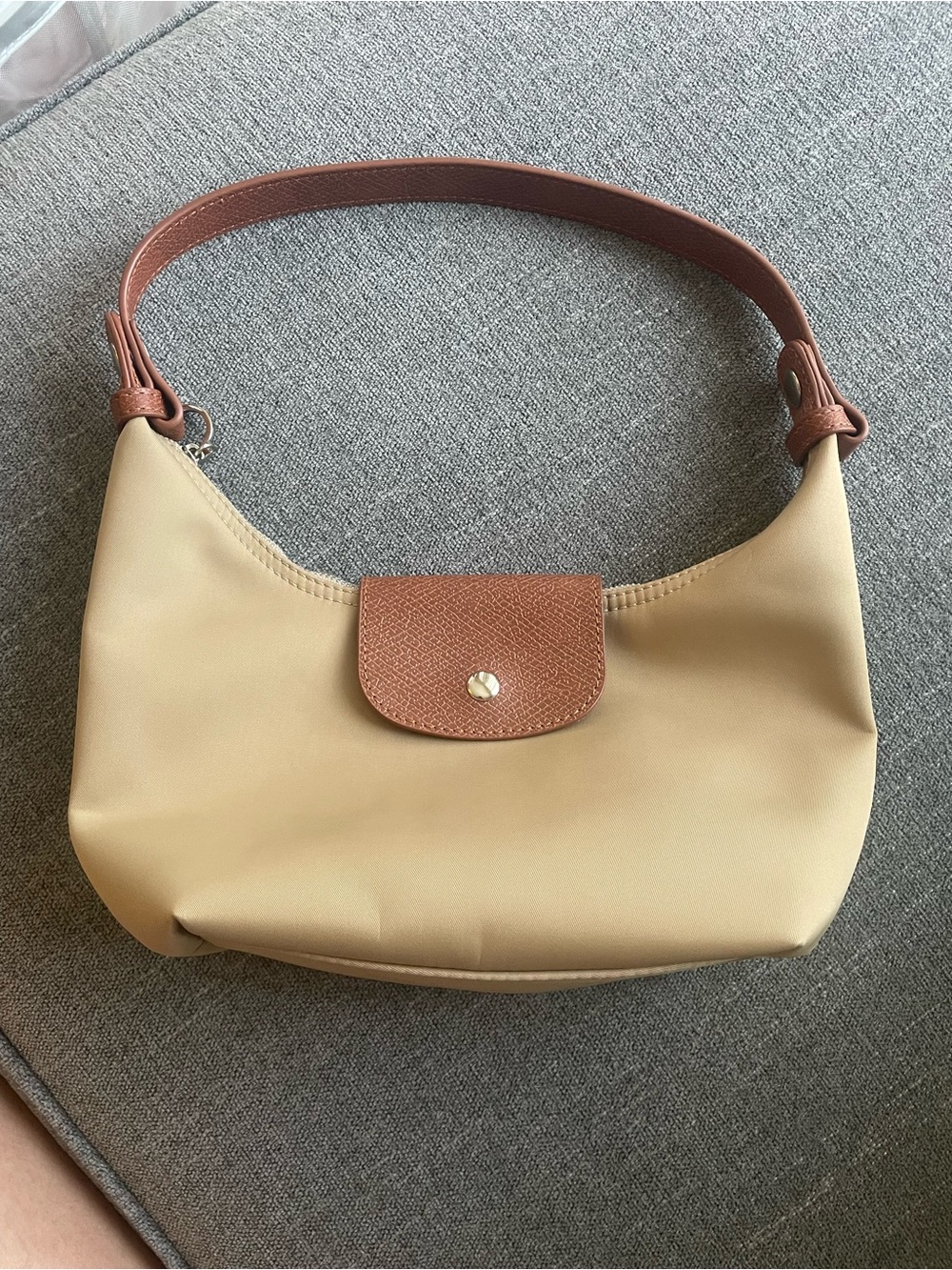 Versatile Beige and Brown Shoulder Bag with Snap Flap